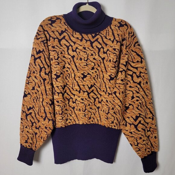 Vintage Kaelin 80s Ski Wear Purple Coogi Style Thick Wool Blend Sweater Large - Picture 5 of 12